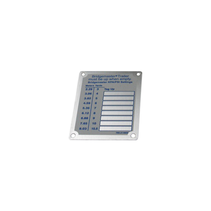 Bridgemaster Axle Pressure Placard 3–10.5-yard