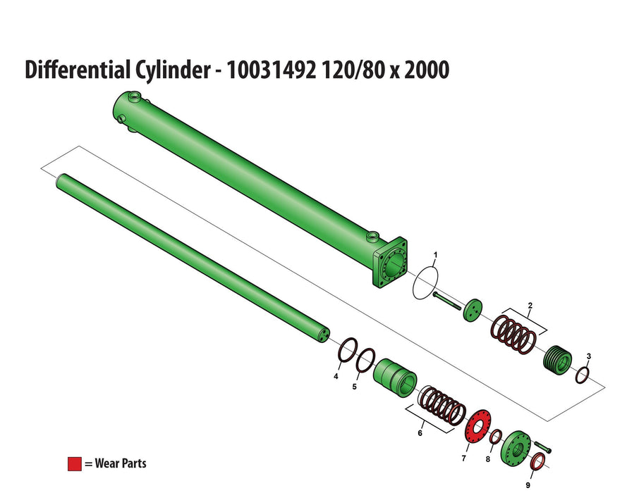 Schwing CYLINDER - HYD, DIFF 120/80 X 2000, durable construction, Part #: 10031492.