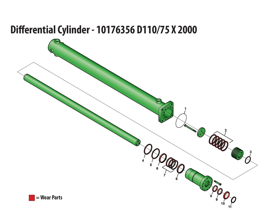 Cylinder - Hyd,Differential D110/75X2000 | Weight: 496 lbs | Brand: SCHWING