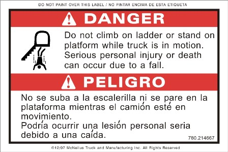 McNeilus 0214667 – Sign, Safe, Dang, Ladder AND Pltform