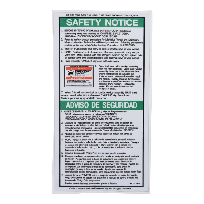 McNeilus 1171741 – Sign, Safe, Note, Entering Drum