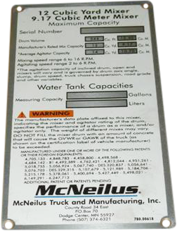 McNeilus 0000618 – Placard, Capacity, 12YD Mixer