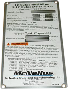 McNeilus 0000618 – Placard, Capacity, 12YD Mixer