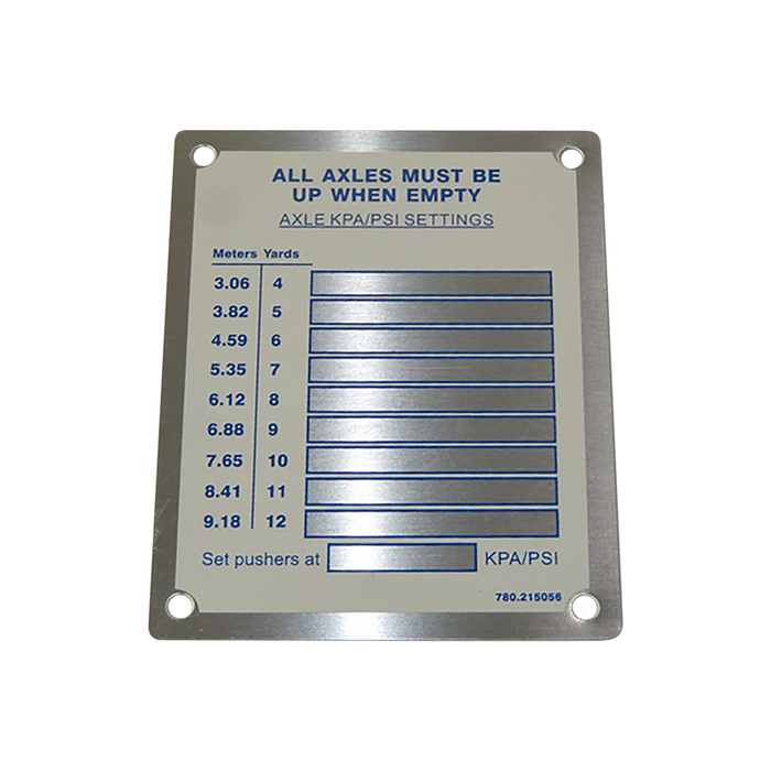 McNeilus 0215056 – PLACARD-AXLE PSI, 4-12YD