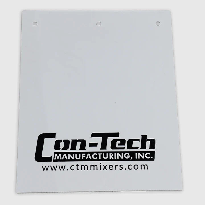 730042 | Con-Tech Manufacturing | MUDFLAP WHITE POLY WITH CTM LOGO 24" X 30"