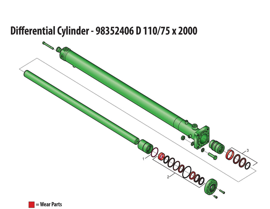 Differential cylinder D 110/ 75 x 2000 | Schwing Part # 98352406