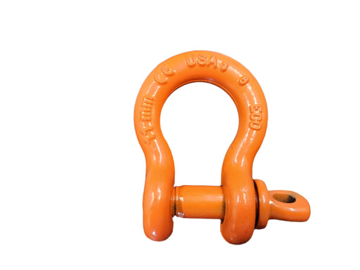 M649P Screw Pin Midland Super Strong Anchor Shackle in safety orange, carbon steel construction, 7/16 inch size.