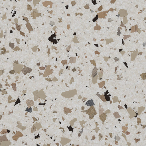Plateau epoxy flake – top view showing hybrid flake blend in white, gray, and soft brown.