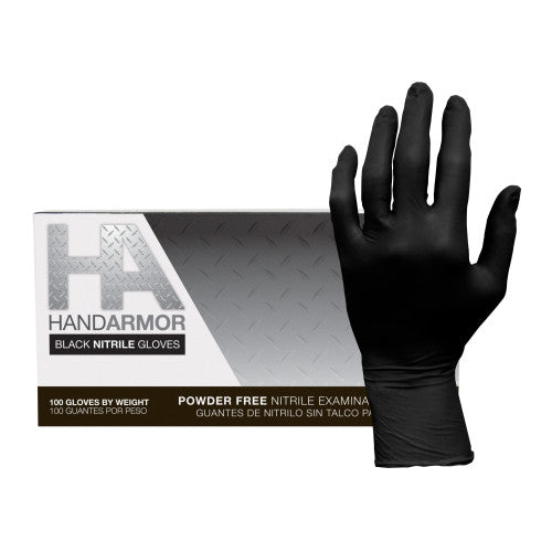 Hand Armor Black Nitrile XXL Gloves, box of 100 pairs, showcasing durable 6 mil construction and textured grip fingers, GDNPF105XX