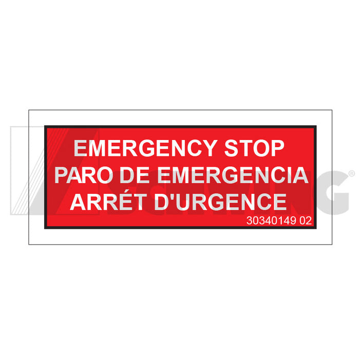 Decal - Emergency Stop Tag (Trilingual) | Weight: 2 lbs