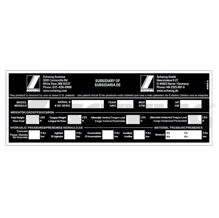 Plate Serial Number Sp/Spto Ce | Weight: 1 lbs