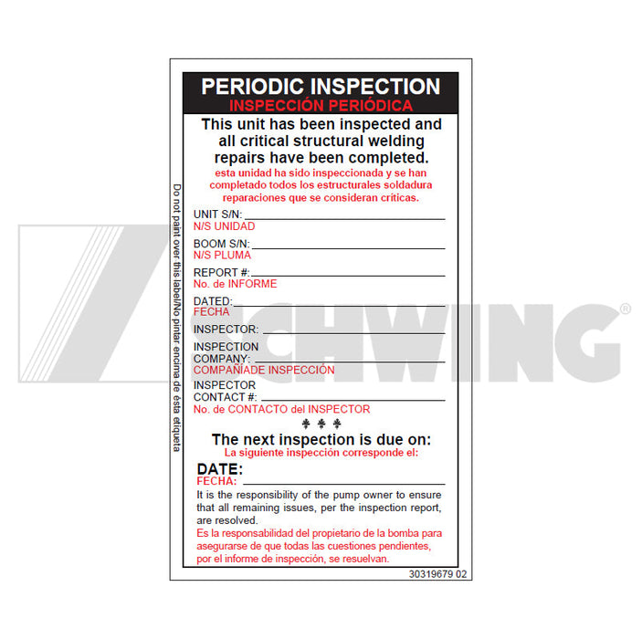 Decal - Boom Inspection | Weight: 2 lbs
