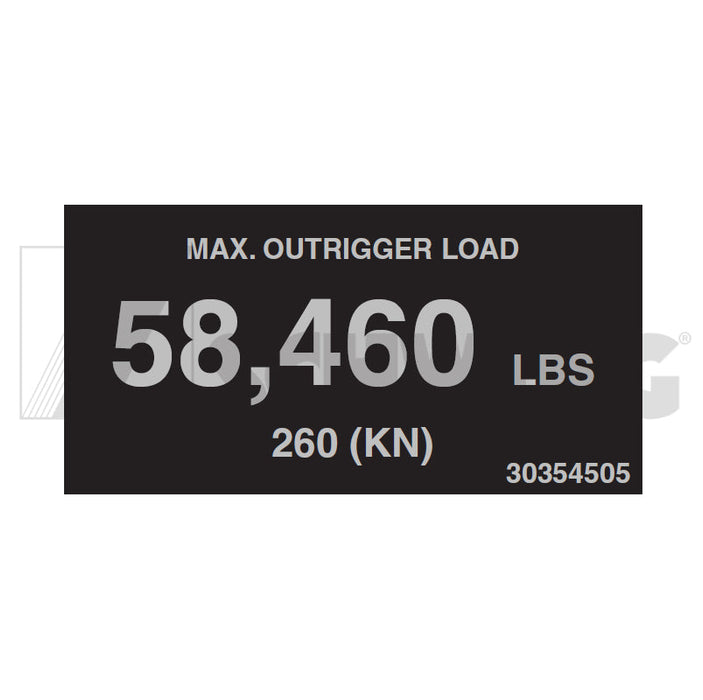 Decal - Outrigger Load 58,460 Lbs | Weight: 1 lbs