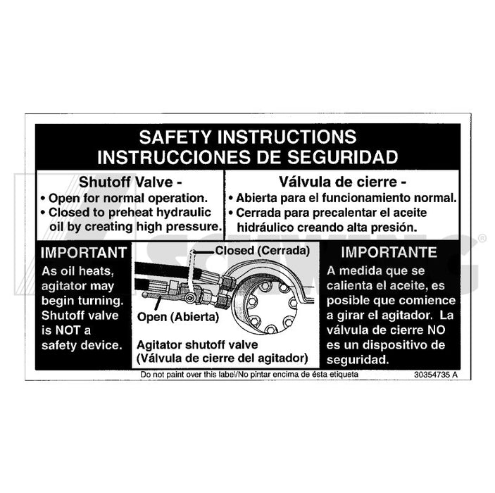 Decal - Instructions, Agitator Shut Off | Weight: 2 lbs