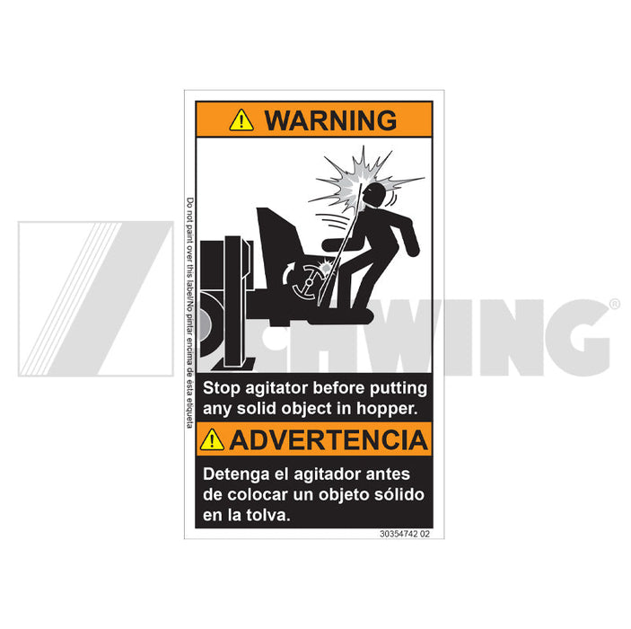 Decal - Warning, Stop Agitator | Weight: 2 lbs | Dimensions: 70 X 121