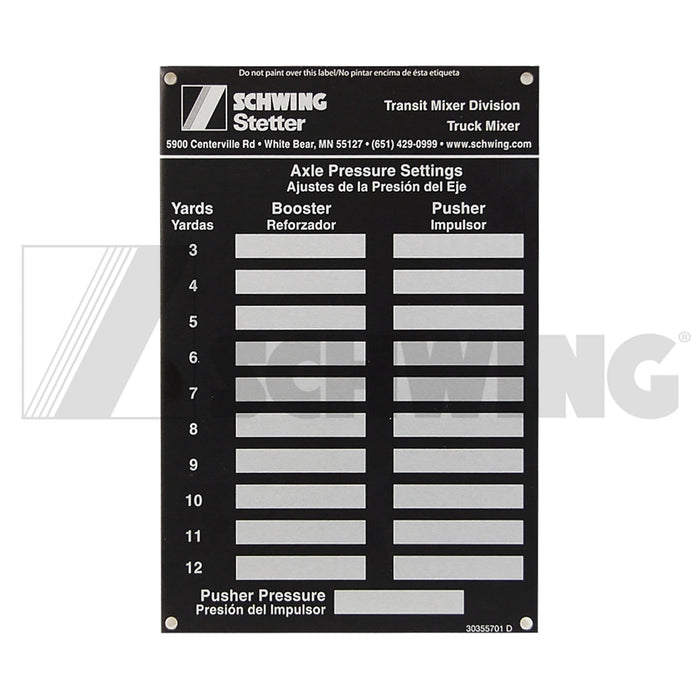 Decal - Plt, Axle Pressure Settings | Weight: 2 lbs | Dimensions: 154 X 102 MM