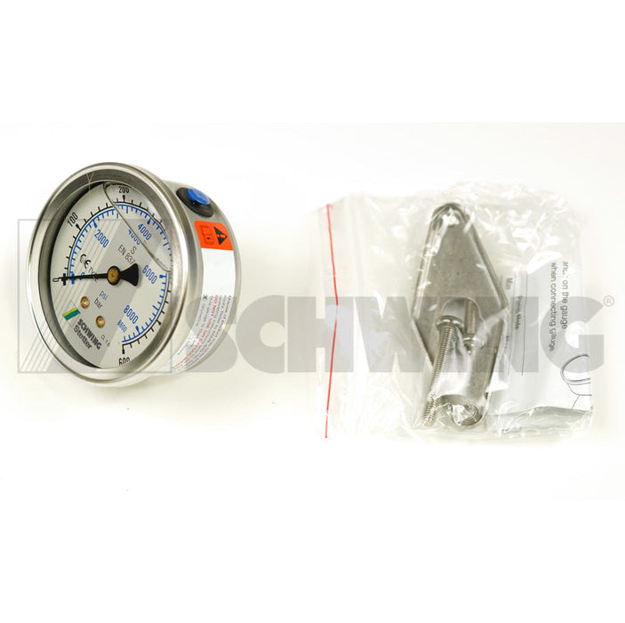 Pressure Gauge 63, 0...600 Bar | Weight: 2 lbs | Dimensions: 60 X 68 X 85MM | Brand: SCHWING