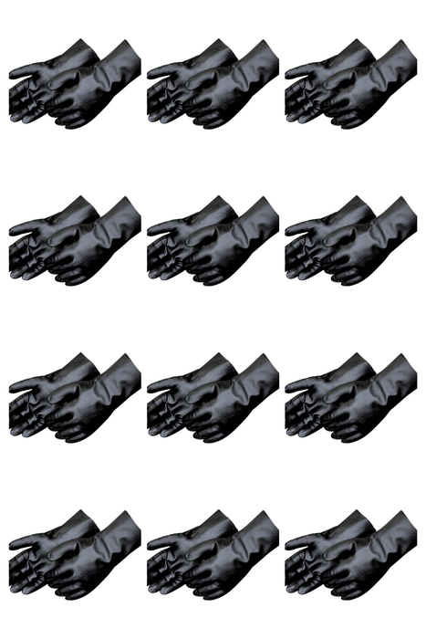 12 pairs of 14-inch Black PVC Gloves, chemical resistant, displayed to represent the bulk pack option