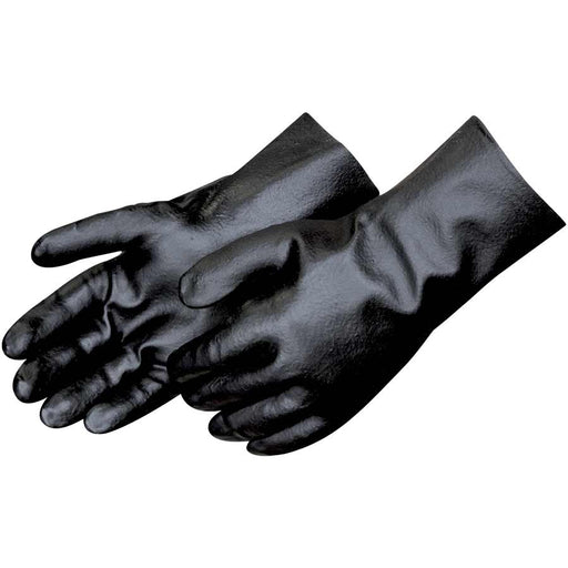 14-inch Black PVC Gloves, chemical resistant, full view showing extended forearm protection and beaded cuff