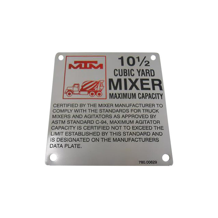 McNeilus 0000629 – Placard, 10.5 YD Capacity
