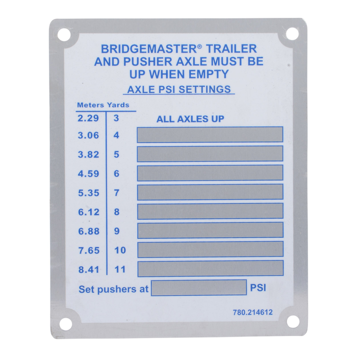 McNeilus 0214612 – Placard, PSI, BM / Pshr, 3-11YD