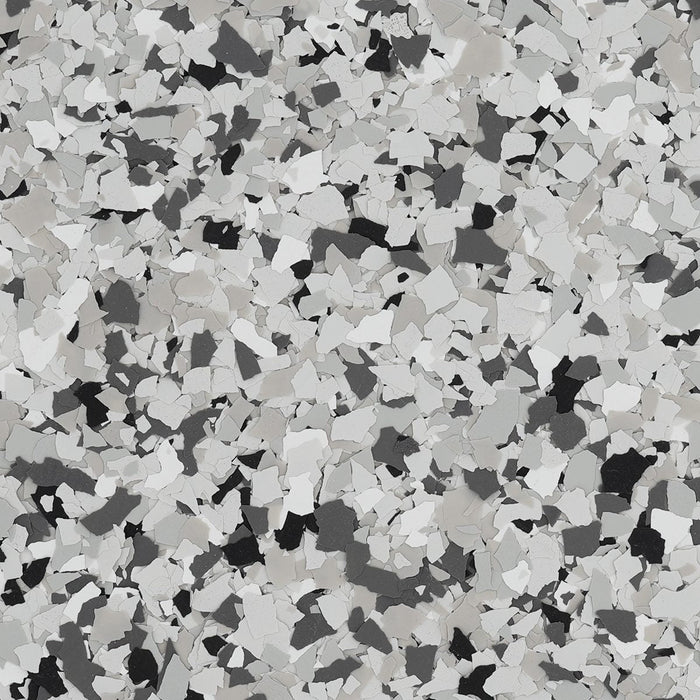  Gracious epoxy flake – top-down texture view of medium gray 1/4" polymer chips.